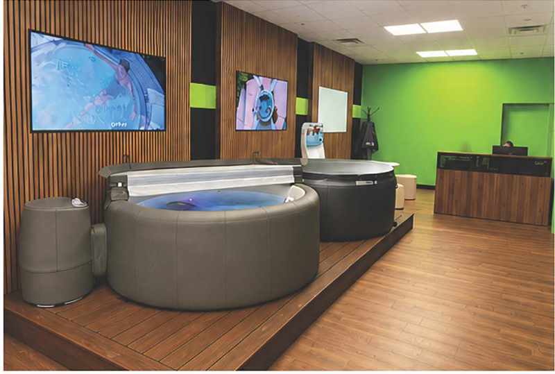 Softub showroom with display hot tubs